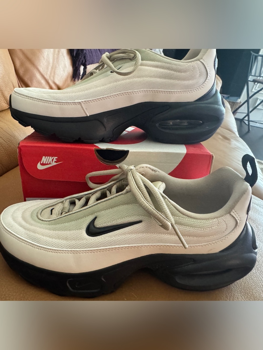 Nike Women’s Air Max Portal Low Top Sneakers in Light Beige with Black Swoosh